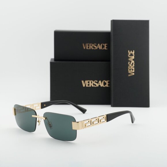 Versace VE2298 100287 Rectangle Sunglasses – Gold/Dark Grey
